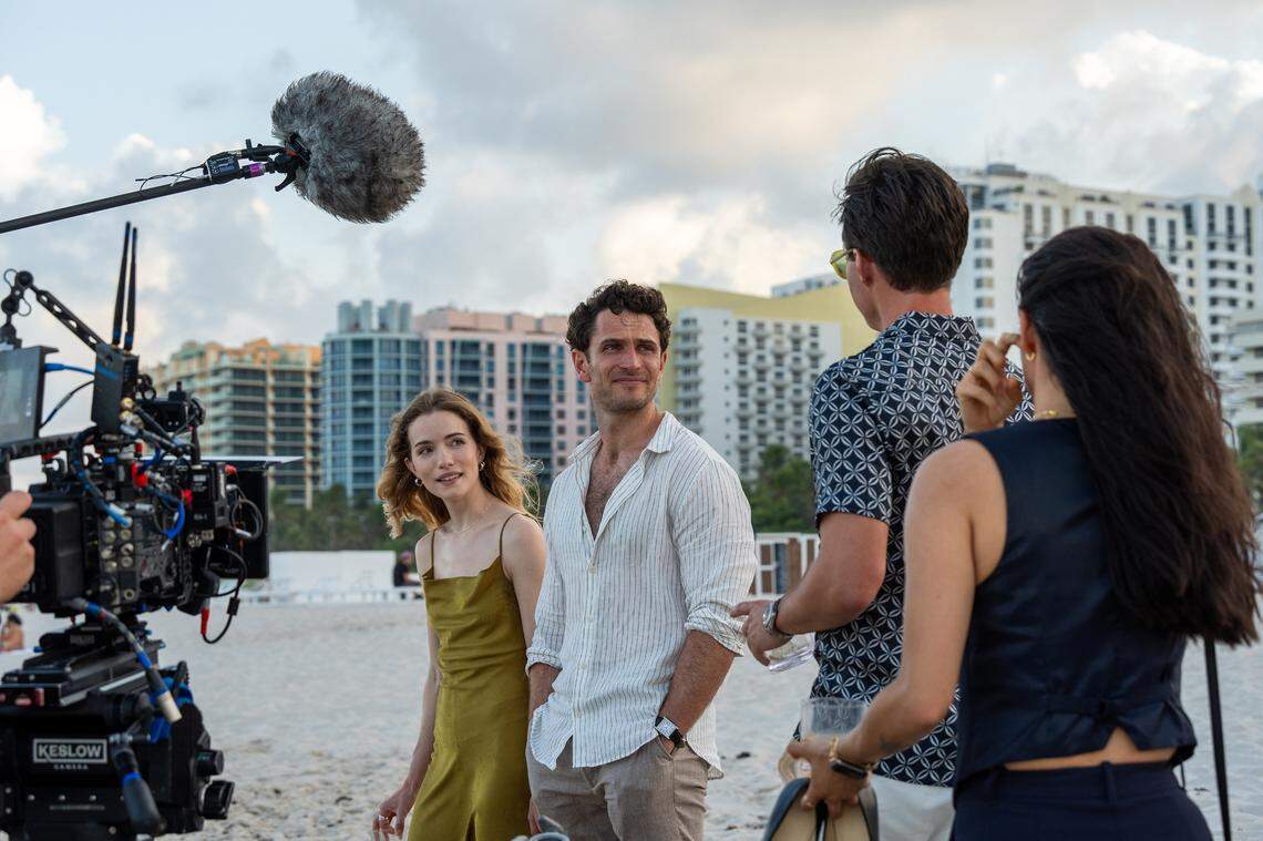 PULSE. (L-R) Willa Fitzgerald as Dr. Danny Simms, Colin Woodell as Dr. Xander Phillips, Jack Bannon as Dr. Tom Cole, and Chelsea Muirhead as Dr. Sophie Chan behind the scenes of Episode 110 of Netflix’s TV show “Pulse.” Cr. Lisa Tanner/Netflix © 2024