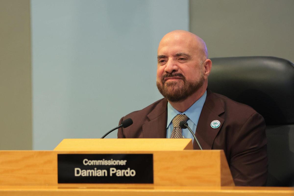 Miami City Commissioner Damian Pardo listens to public comments during a commission meeting at Miami City Hall on Thursday, April 10, 2025.