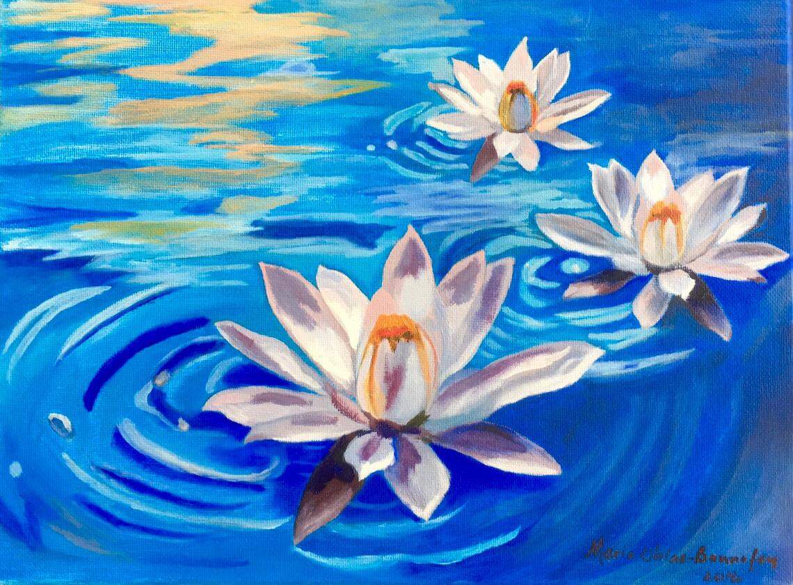 Maricoy “Maria” Obias-Bonnefoy wrote on her Facebook page in 2016: “I painted this for my yoga teacher and dear friend, Bonnie Quiceno, who is pure and beautiful like a lotus flower in bloom.”