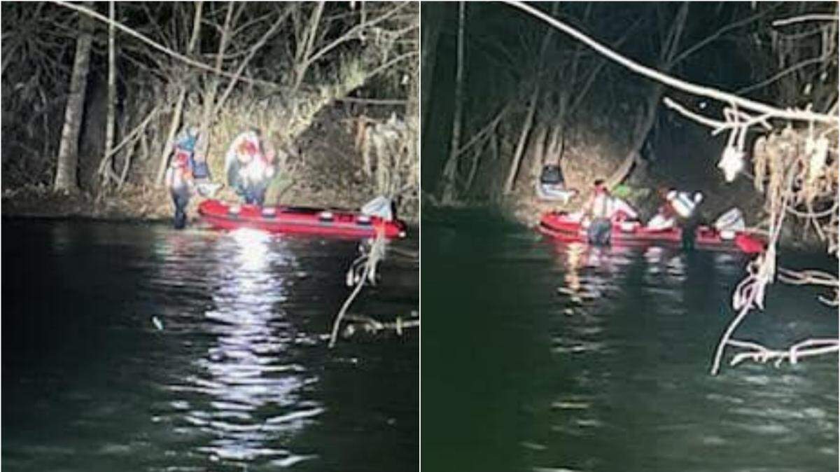 Two boaters stranded by raging waters in the Ocmulgee River were rescued by firefighters in Butts County, Georgia, officials said.