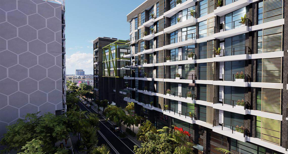 Architectural rendering of Diesel Wynwood, a 143-unit luxury condo on NW 28th Street. Prices will range from $370,000 to $5,500,000.