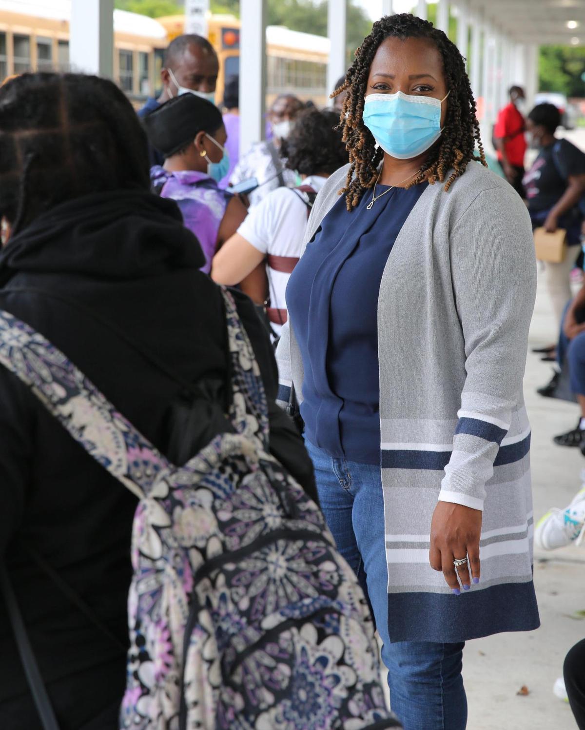 North Miami Middle School Principal Miriam Stewart oversees students being dismissed from summer school on July 29, 2021. Stewart says she has over 800 students registered to return for the school year and that they are ready with hand sanitizer stations and other safety protocols. “My staff and my students want what’s best for all of us and part of that is doing the right thing and keeping each other safe.”