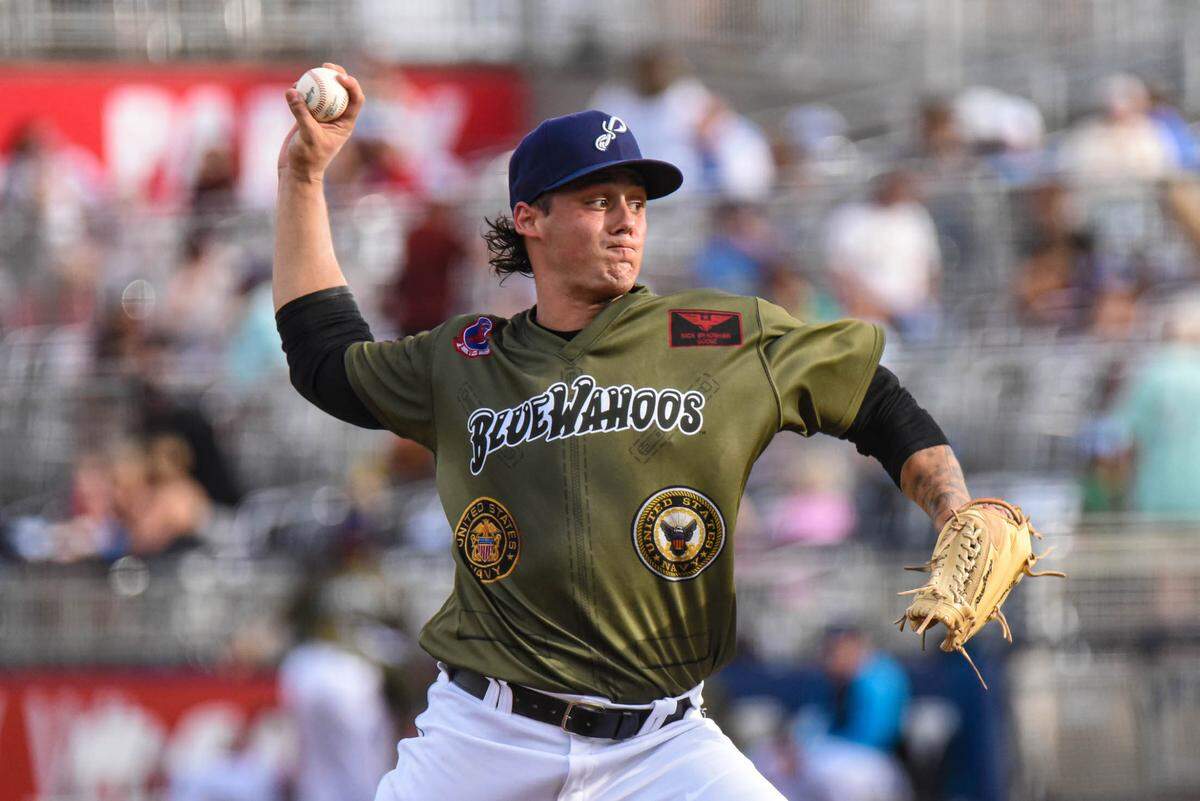 Miami Marlins right-handed pitcher prospect Zach McCambley pitches for the Double A Pensacola Blue Wahoos on Saturday, July 17, 2021.