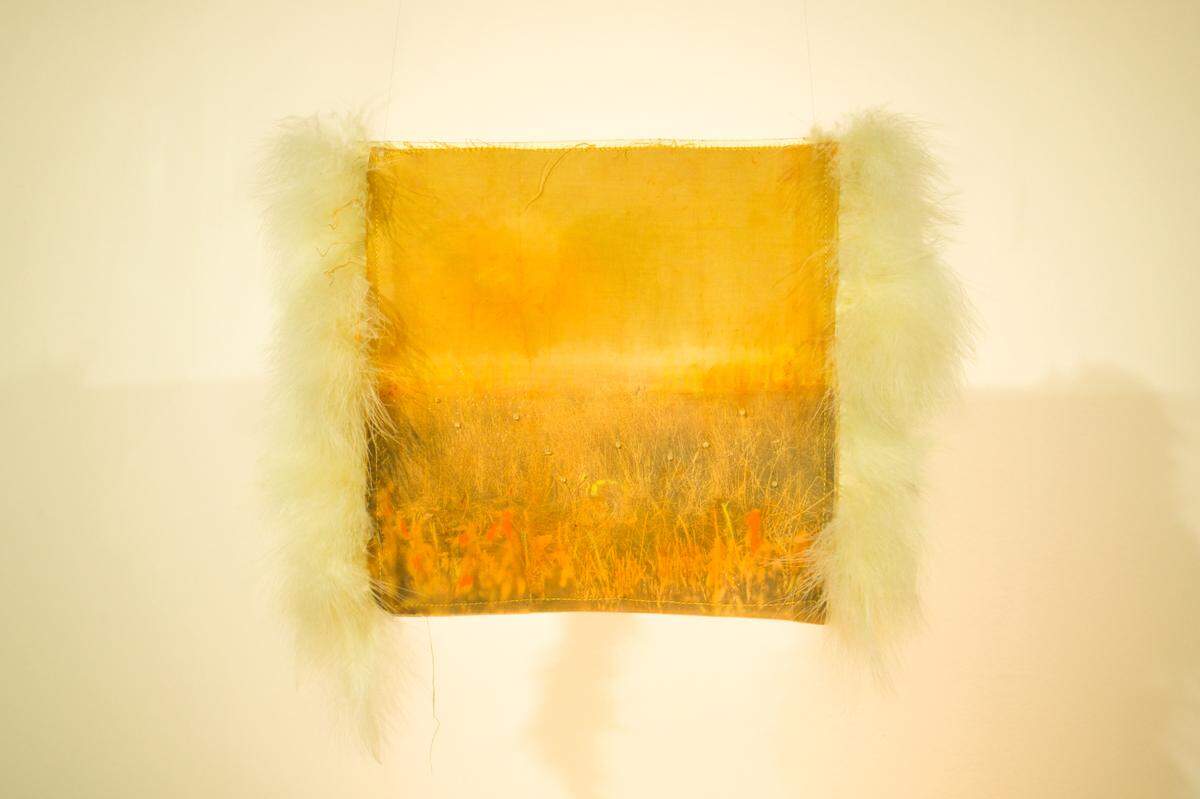“Fight of flight” by Diana Eusebio, a Miami-based artist who specializes in natural dyes.