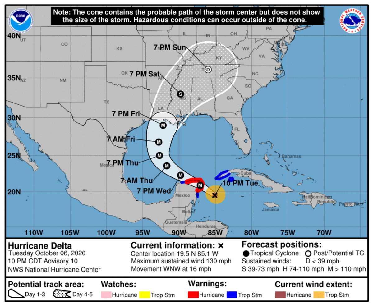 Hurricane Delta is a powerful Cat 4 storm that could be nearly a Cat 5 when it makes landfall in the Yucatan Peninsula.