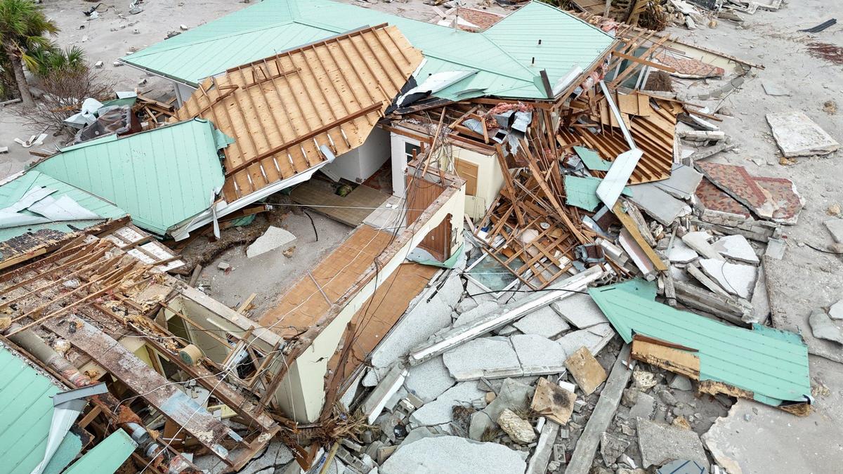 Many homes on the barrier island pf Manasota Key suffered extensive damage when Hurricane Milton struck Florida. The devastation from high winds and storm surge is seen on this home on Friday, October 11, 2024.