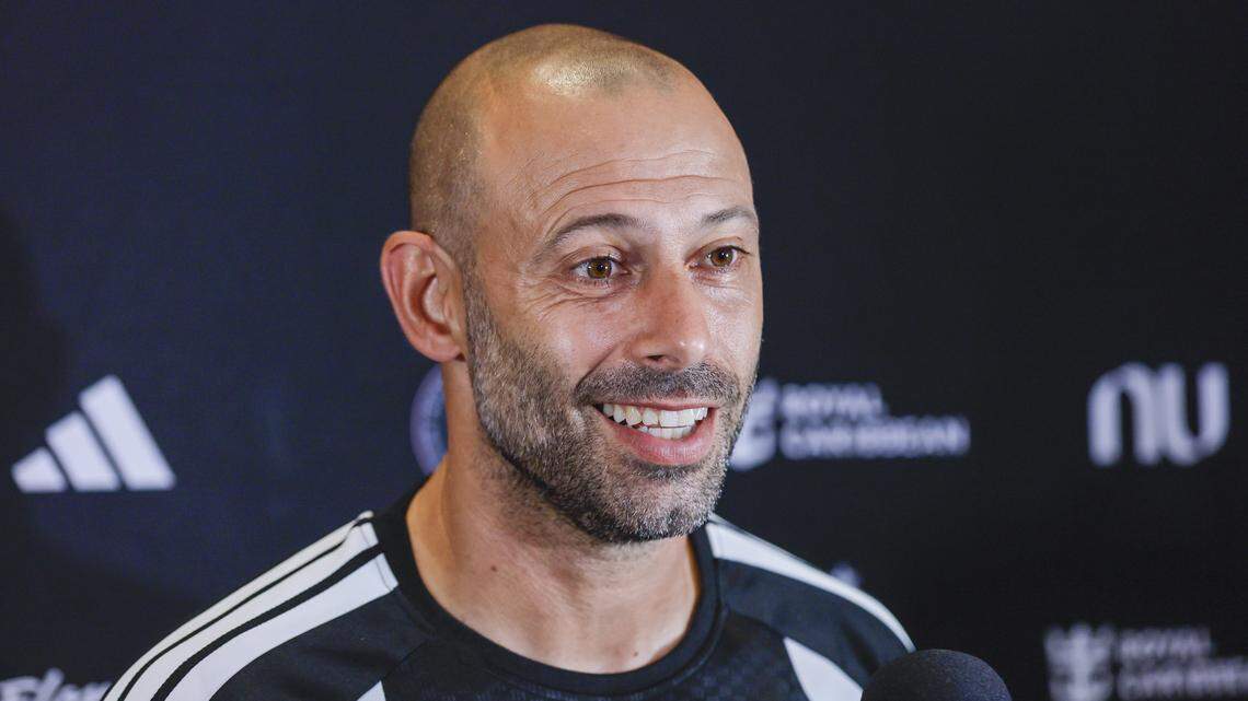 Inter Miami CF head coach Javier Mascherano speaks to reporters at Nu Stadium at Miami Freedom Park on Thursday, April 2, 2026, in Miami.