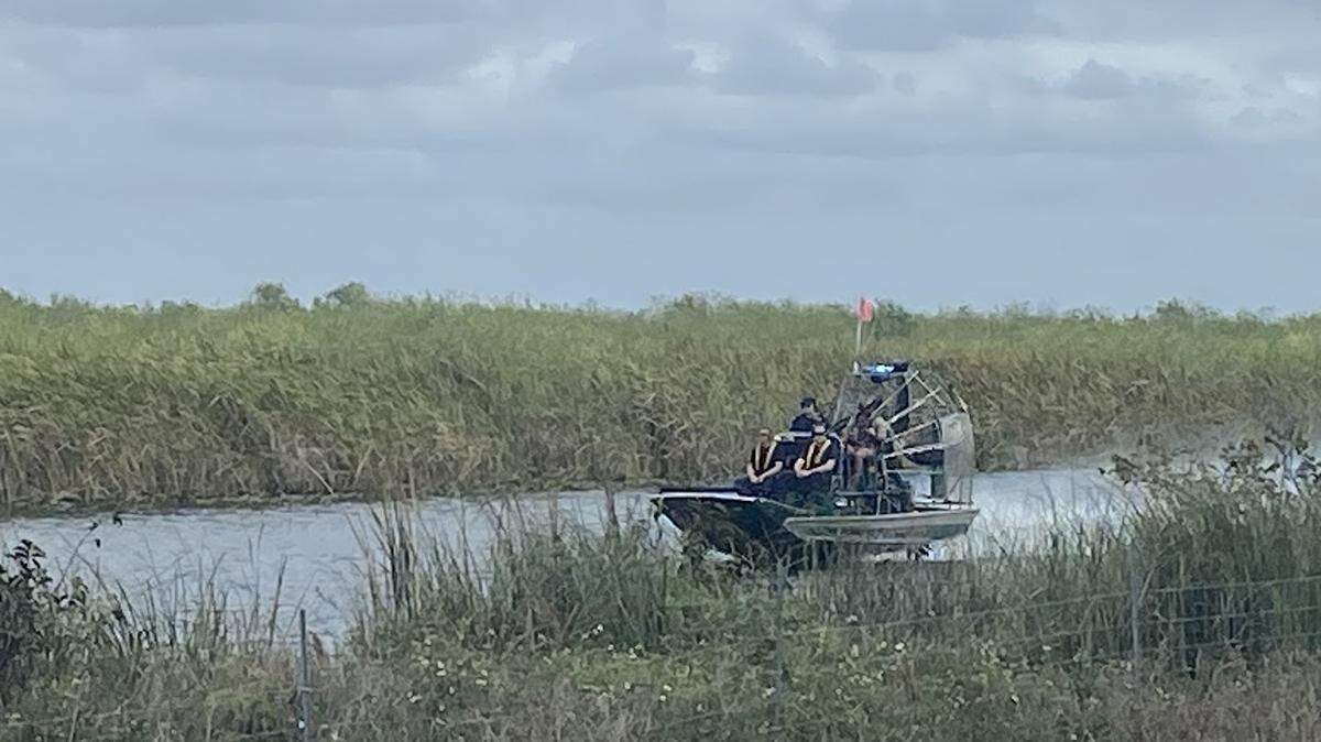 Broward Sheriff’s Office deputies travel on an airboat after a single-engine plane crashed off Interstate 75 (Alligator Alley) in the Everglades on Wednesday, Jan. 24, 2024. Two men were killed, according to Broward Sheriff Fire Rescue.