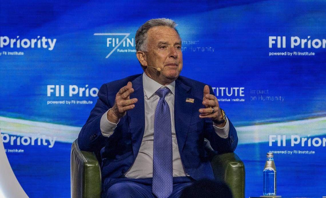 Steve Witkoff , Founder & CEO, The Witkoff Group; U.S. Special Envoy for the Middle East, speaks during a coversation with Richard Attias, Chairman of the FII Institute Executive Committee, during the Future Investment Initiative Priority Summit at the Faena Forum in Miami Beach, on Friday, March 27, 2026.