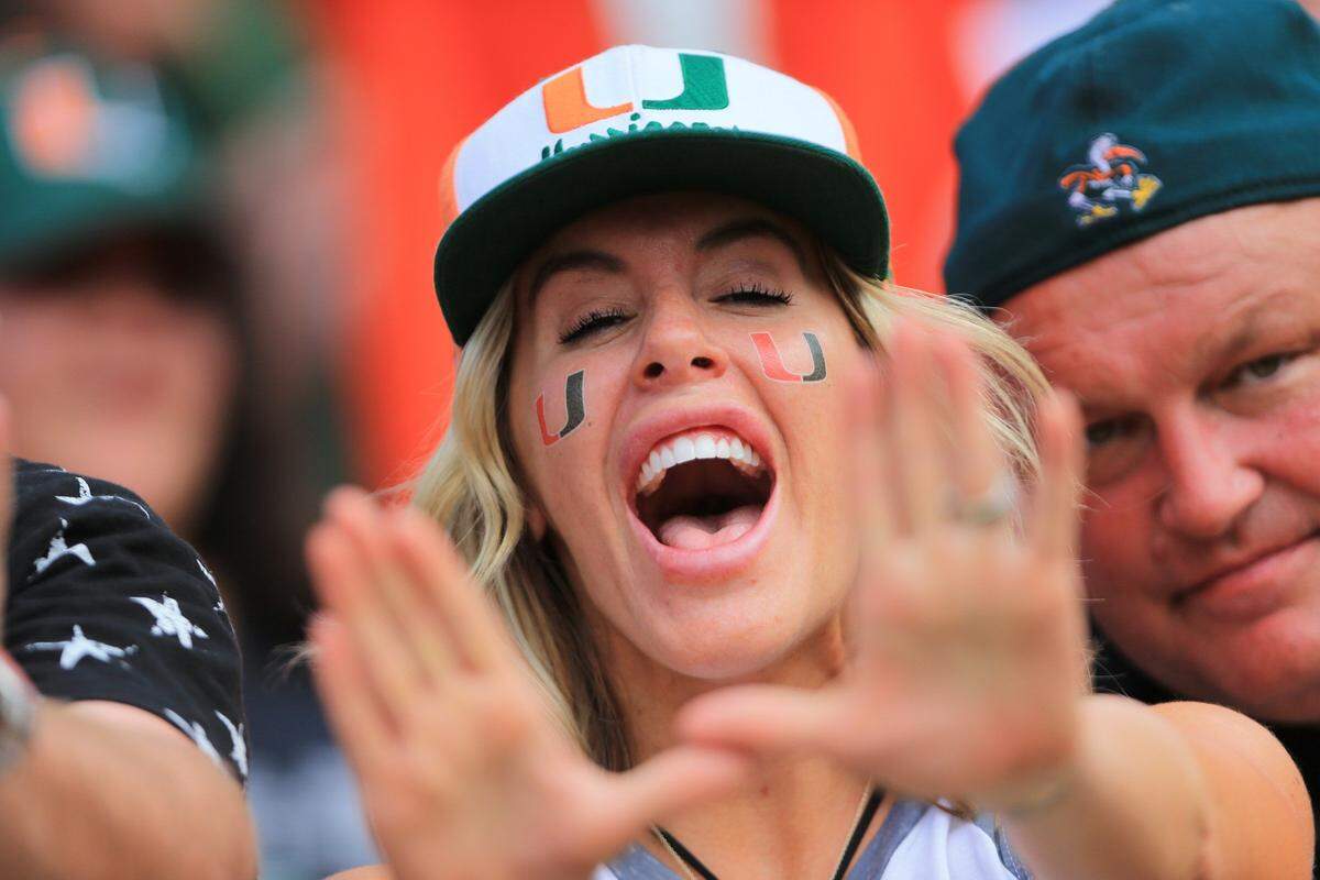 When the Hurricanes are playing football, especially when the opponent is Florida State, UM fans all know it’s all about “The U.”  These UM fans show their support at Doak Campbell Stadium in Tallahassee on Saturday, Oct. 7, 2017.