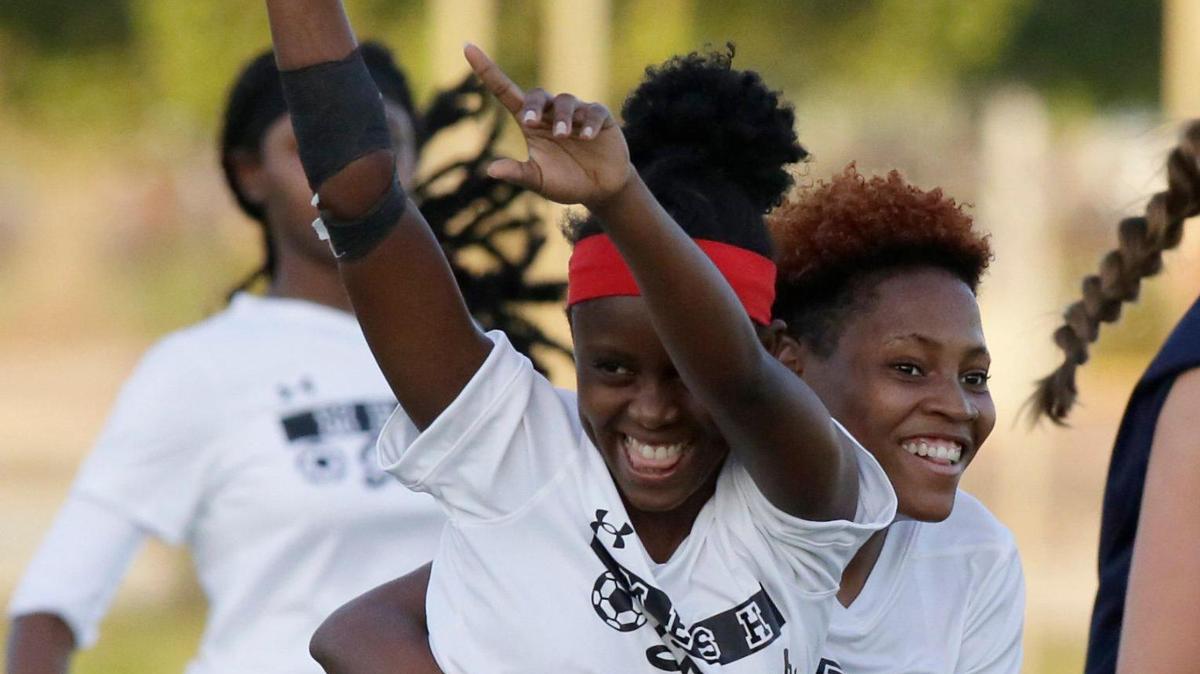 Miami Edison players celebrate a goal against Palmetto during GMAC Girls Soccer Championship game on Friday, January 12, 2024 at Traz Powell Stadium in Miami.