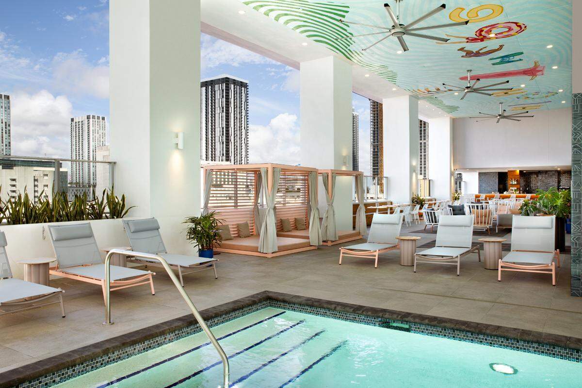 The pool area next to Vela Sky at Yotel Miami.