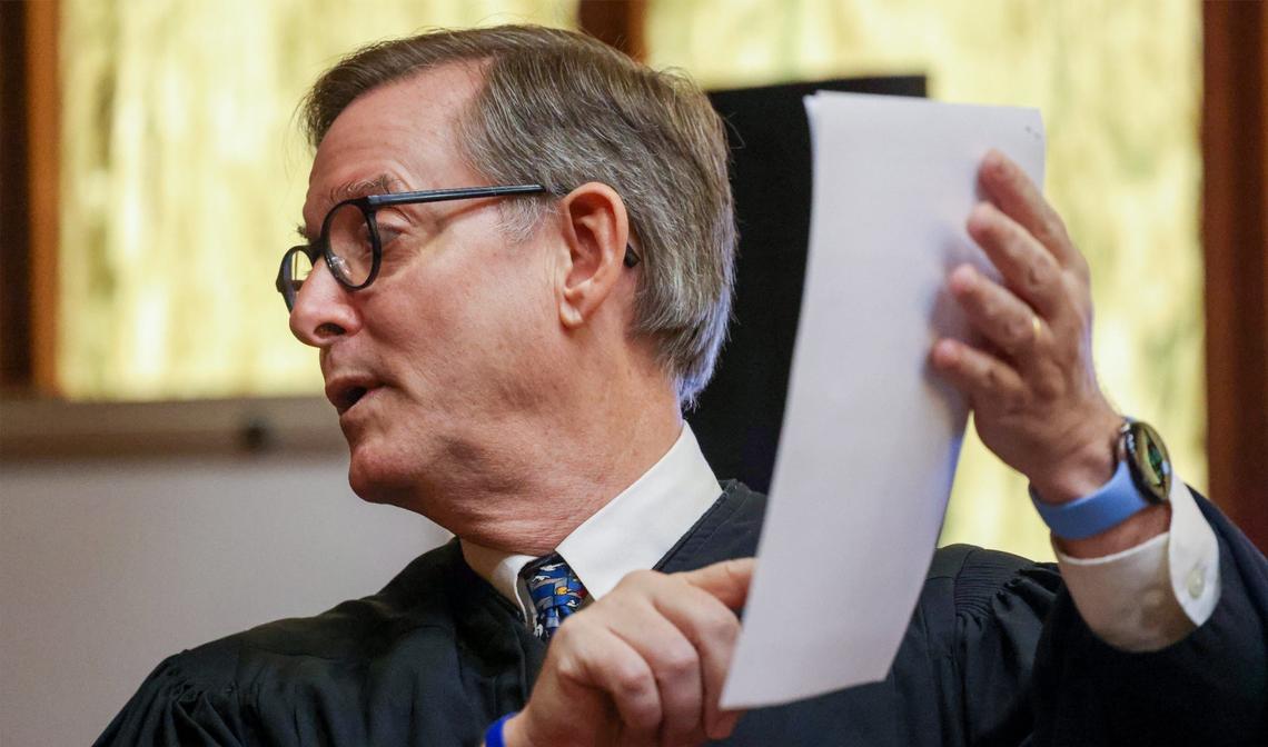 Judge Miguel de la O reads the jury instructions during the closing arguments of the Frank Artiles trial inside Courtroom 4-1 at the Richard E. Gerstein Justice Building on Monday, Sept. 30, 2024, in Miami, Florida.
