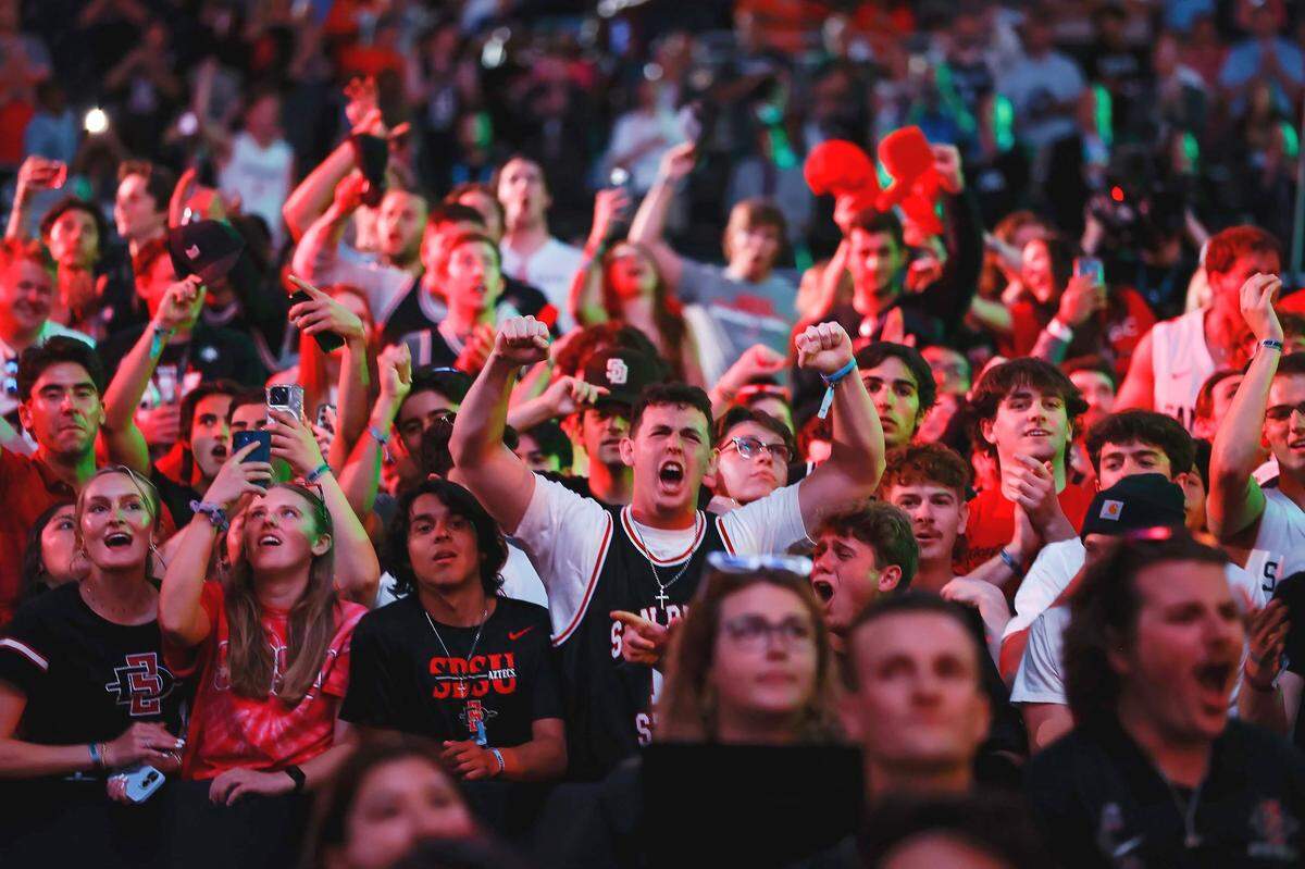 Basketball fans show their support before the start of the Men’s Basketball Championship National Semifinal between Florida Atlantic Owls against the San Diego State Aztecs at NRG Stadium in Houston, Texas on Saturday, April 1, 2023.