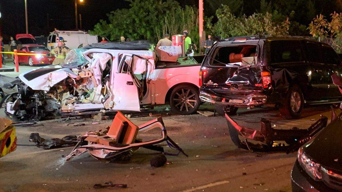 A nine-car crash in Opa-Locka, which involved a Miami-Dade Fire Rescue truck, hospitalized six people, reports say. The fire truck was en route to a call when it crashed into a car, causing seven others to wreck.