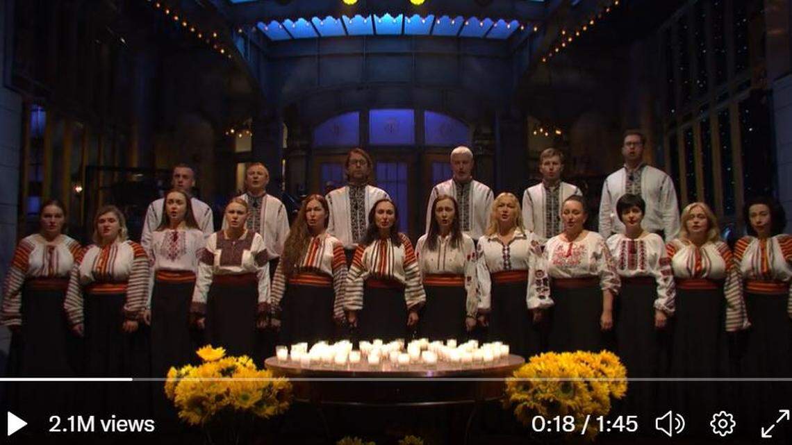 “Saturday Night Live” opened its show with a chorus performing “Prayer for Ukraine” as a Russian invasion in the country continues.