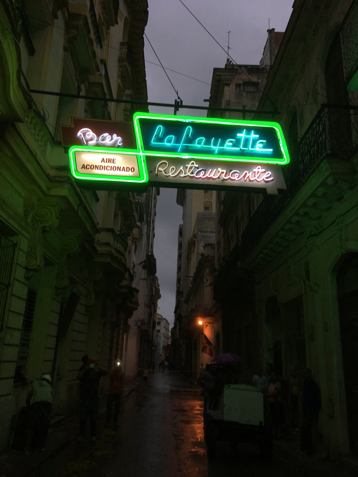 In the 1950s, the neon sigin at the Lafayette bar and restaurant touted its air conditioning.