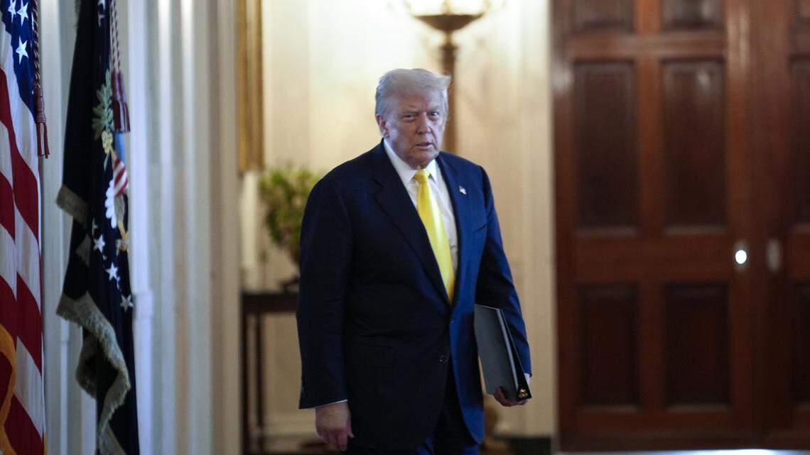 President Donald Trump at a Purple Heart event in the East Room of the White House on August 7, 2025. 