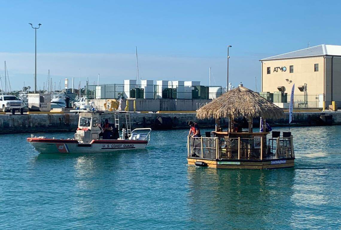 The U.S. Coast Guard found a stolen tiki hut boat off Key West on Jan. 13, 2021. A man was alone on the boat and taken to jail.