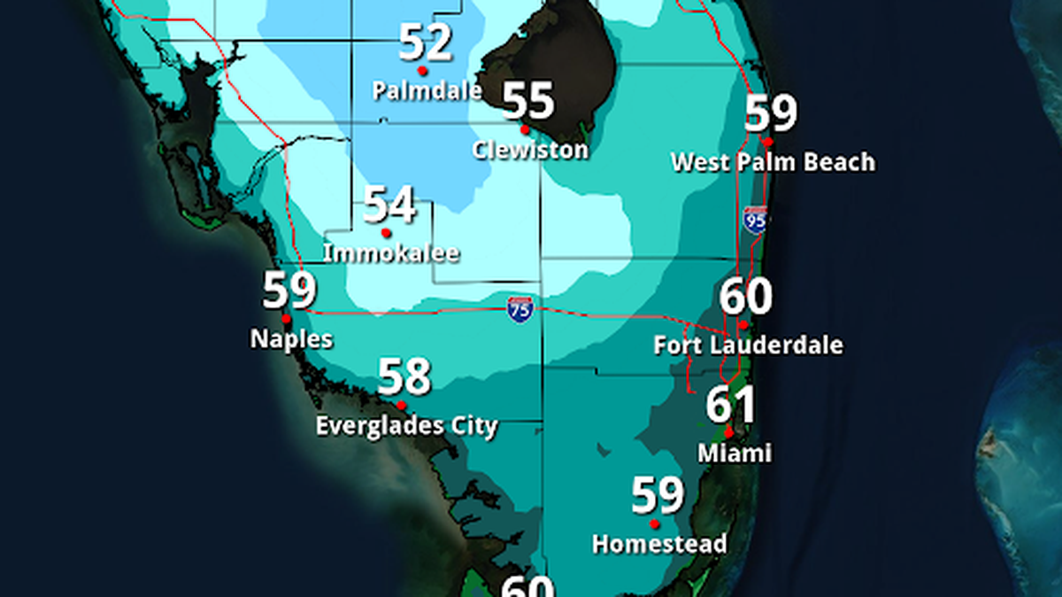 Forecast lows for Monday night and Tuesday morning.