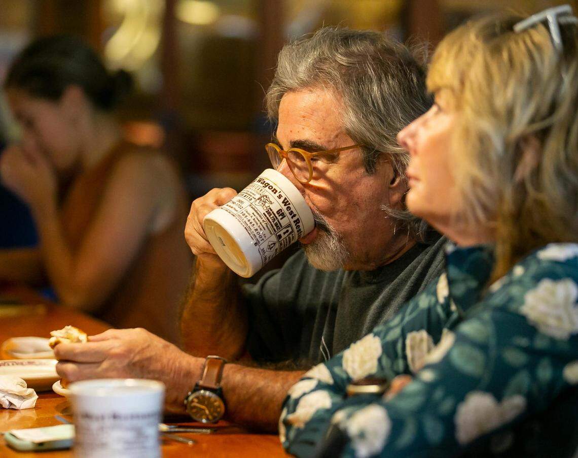 David Hoffman takes a sip of coffee at Wagons West Restaurant on Friday, July 1, 2022, in Pinecrest.