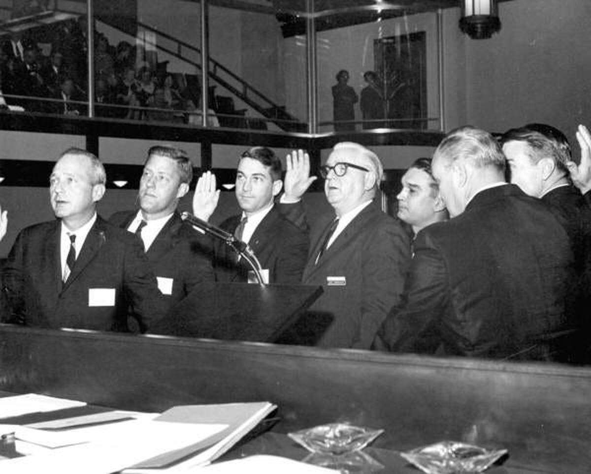 Florida State Rep. Murray Dubbin, far left, at the opening of the Legislature season in 1967. After Dubbin, pictured from left to right: Sandy D’Alemberte, Gerald Lewis, Jess Yarborough, Jeff Gautier, Vernon Holloway and Harold Featherstone.