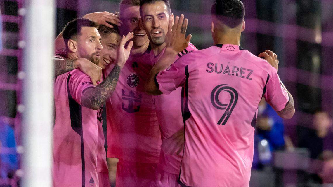 Inter Miami players Lionel Messi (10) Sergio Busquets (5) Luis Suárez (9) did not travel to Vancouver and will not play in the game Saturday against the Whitecaps.