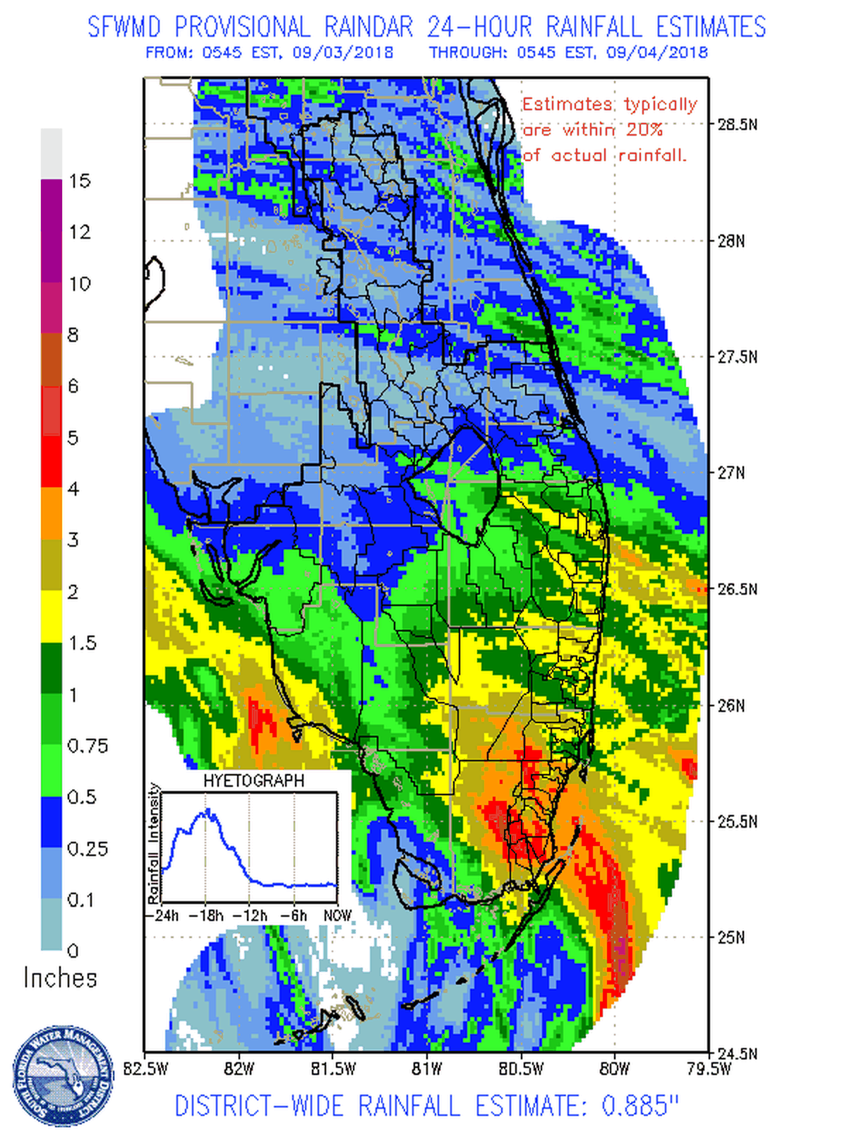 Parts of South Florida received up to 5 inches of rain overnight. Source: South Florida Water Management District.