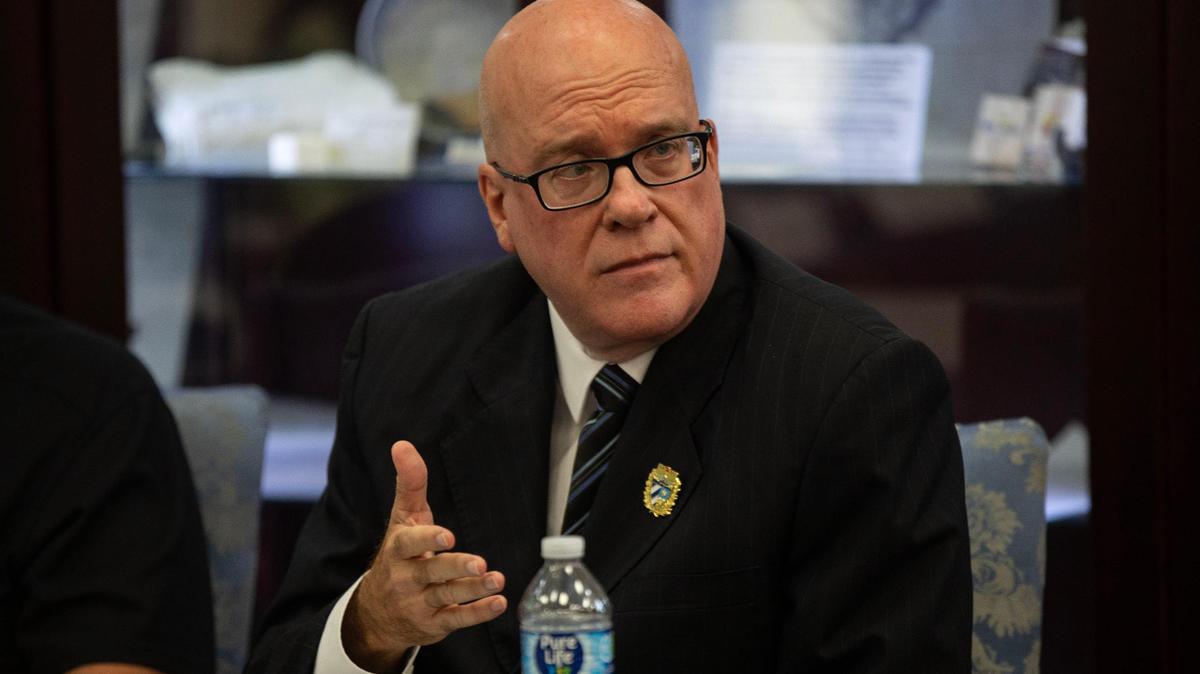 On July 10, Orlando Gutiérrez-Boronat speaks during a roundtable discussion, at the Hialeah Gardens Museum Honoring Brigade 2506, between elected officials and Cuban activists about political prisoners.