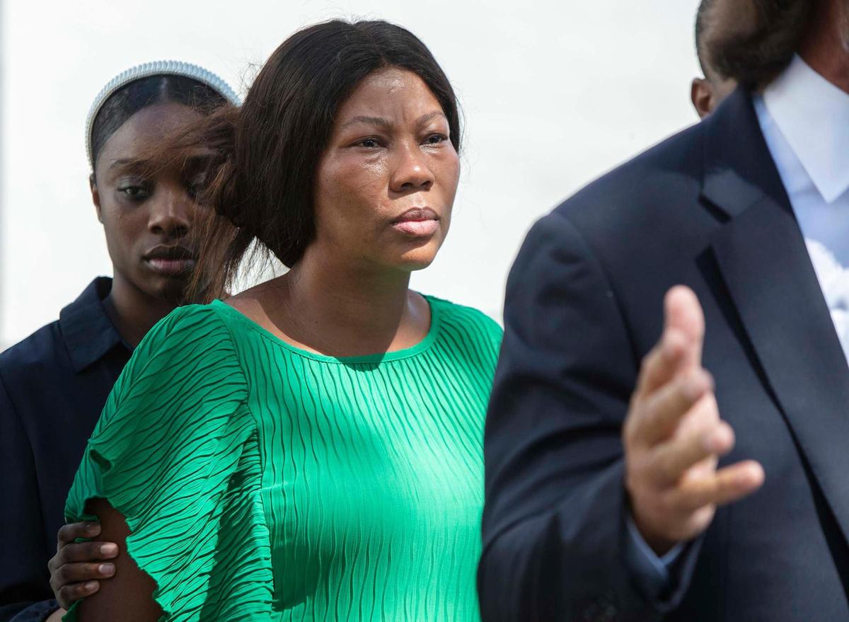 Peniel Janvier’s mother, Nicole Mathurin, attends a press conference on Friday, Sept. 2, 2022, to demand answers about the drowning death of her son.