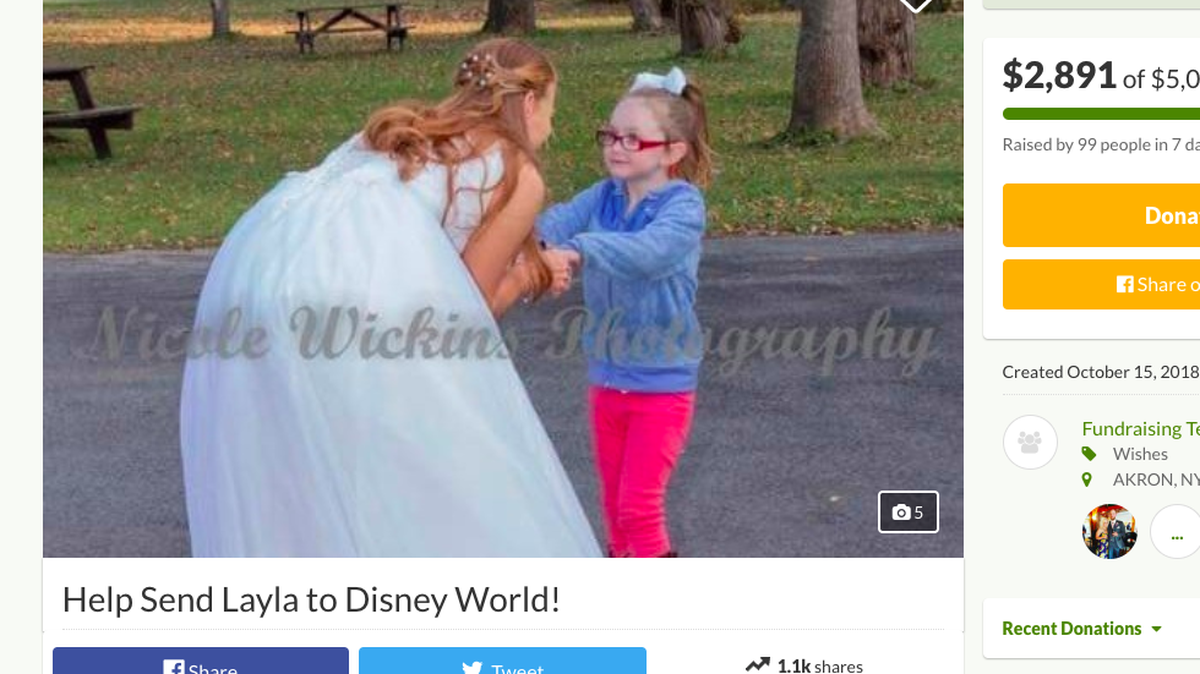 Five-year-old Layla Jester mistook a New York bride Olivia Spark for the Disney princess Cinderella and is warming hearts across social media. Now some have raised cash hoping to send her to Disney World.