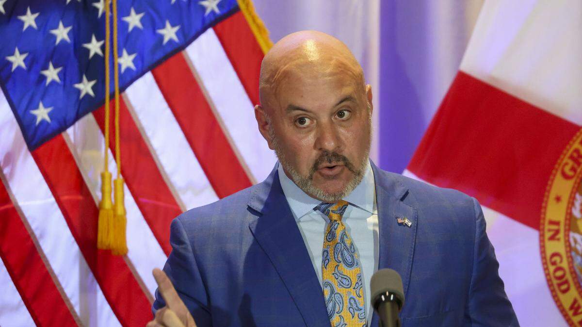 Florida’s Chief Financial Officer (CFO) Blaise Ingoglia speaks moments after his appointment was confirmed by Gov. Ron DeSantis during a press conference at the Grand Hyatt Tampa Bay on Wednesday, July 16, 2025, in Tampa.