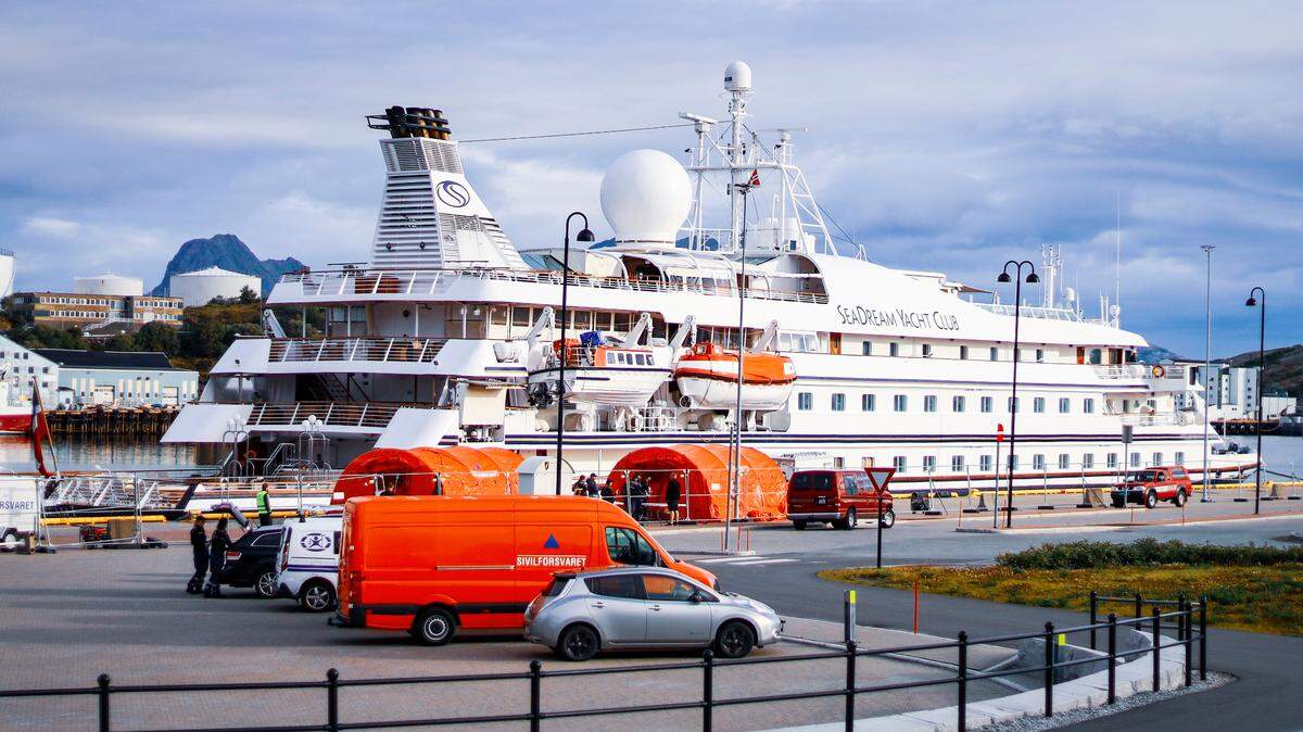 The cruise ship SeaDream 1 at the quay in Bodoe, Norway, Wednesday Aug. 5, 2020. The cruise ship with 123 passengers on board and a crew of 85 had docked in the Norwegian harbor of Bodoe but no one could disembark after a former passenger from Denmark tested positive for the coronavirus upon returning home.
