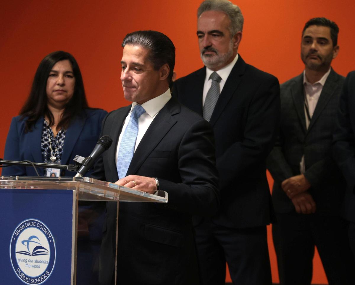  , 2021 ,Miami-Dade Public Schools Superintendent Alberto Carvalho announced his departure for Los Angeles as its new superintendent during his press conference at iPrep Academy in Miami, Florida.