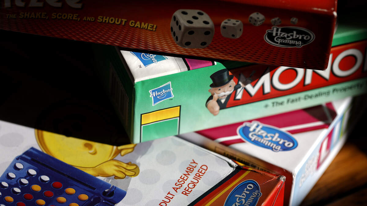 In this photo illustration, Hasbro board games are displayed on February 08, 2021 in San Anselmo, California.