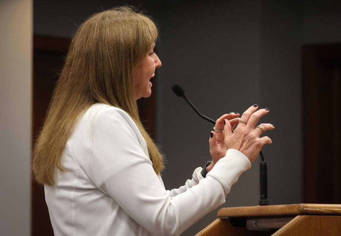 Laura Adams, a prosecutor with the Miami-Dade State Attorney’s Office, announces in court that the state filed a felony vessel homicide charge against George Pino two years after the Biscayne Bay boat crash that killed a 17-year-old girl who attended Our Lady of Lourdes Academy, Richard E. Gerstein Justice Building, Thursday, Oct. 31, 2024, in Miami, Florida.
