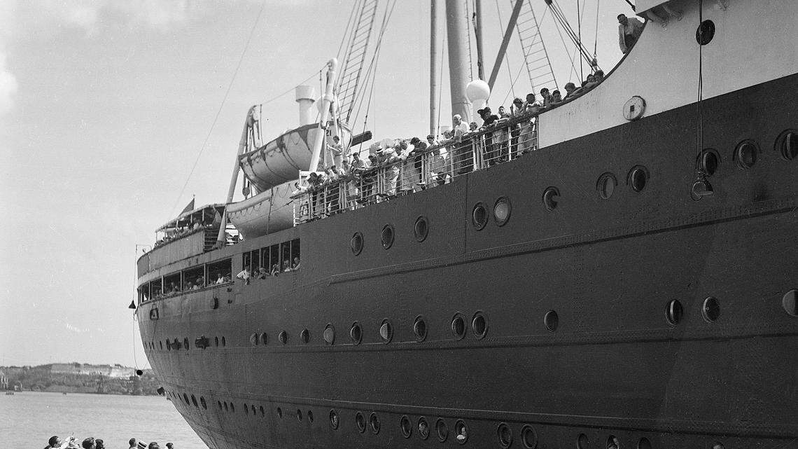 In this file photo of June 1, 1939, the German liner St. Louis is denied entrance to the Havana, Cuba harbor. The ship, carrying 917 German Jewish refugees, was later denied entrance to the United States and returned to Hamburg, Germany.