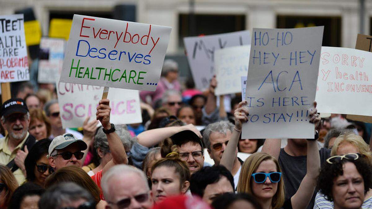 In 2018, demonstrators protest Republicans’ attempt to repeal the Affordable Care Act.