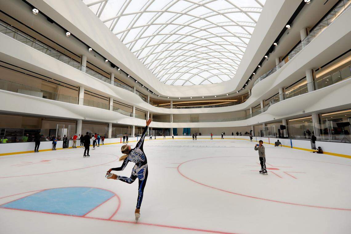 Sabrina Piliero, with World Ice Events, practices on the rink at the American Dream mega entertainment and shopping complex in East Rutherford, N.J., Friday, Oct. 25, 2019. The newly opened mega-mall and park by developer Triple Five is a smaller version of one planned in Miami-Dade. After endless fits and starts and billions of dollars spent, New Jersey’s American Dream is officially opening its doors to the public as the second largest mall in the country, and third largest in North America.