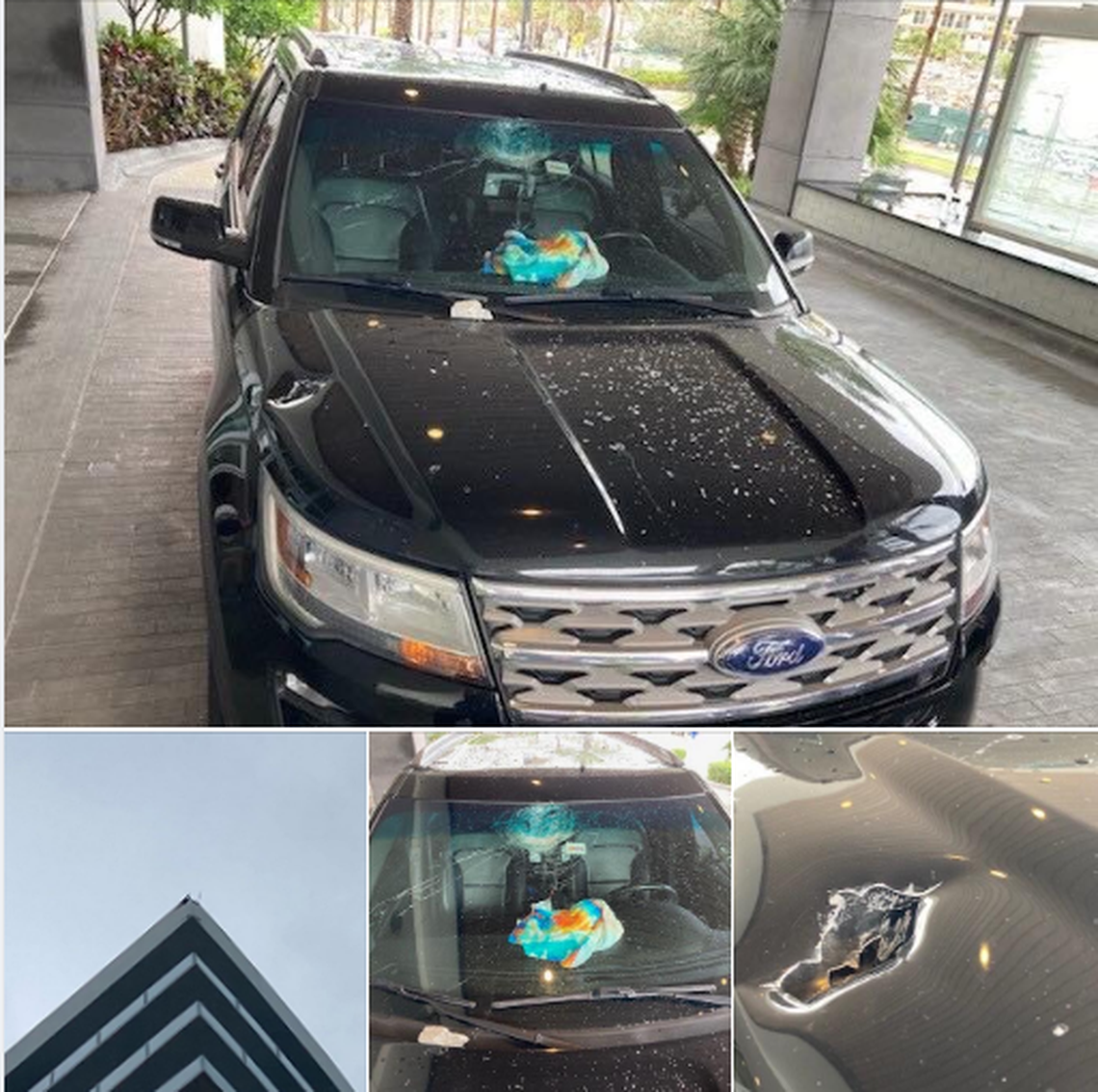 Lightning caused part of the Opal Sands Resort to rain down on this SUV.