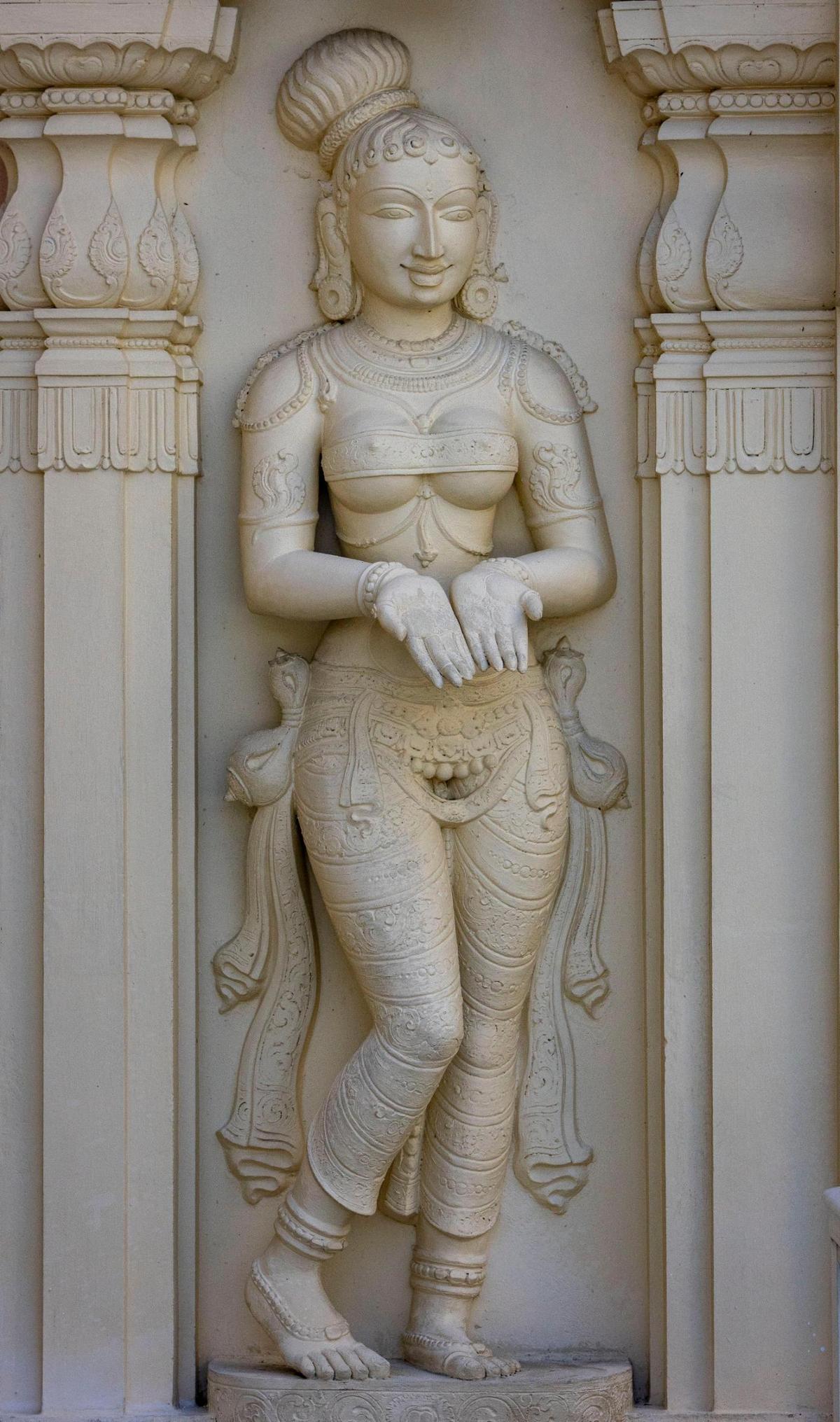 A deity statue representing the holy rivers “Ganga and Yamuna” is displayed near the entrance to the Shiva Vishnu Temple in Southwest Ranches. The Hindu temple was built in the late 1990s by authentic Indian architects.