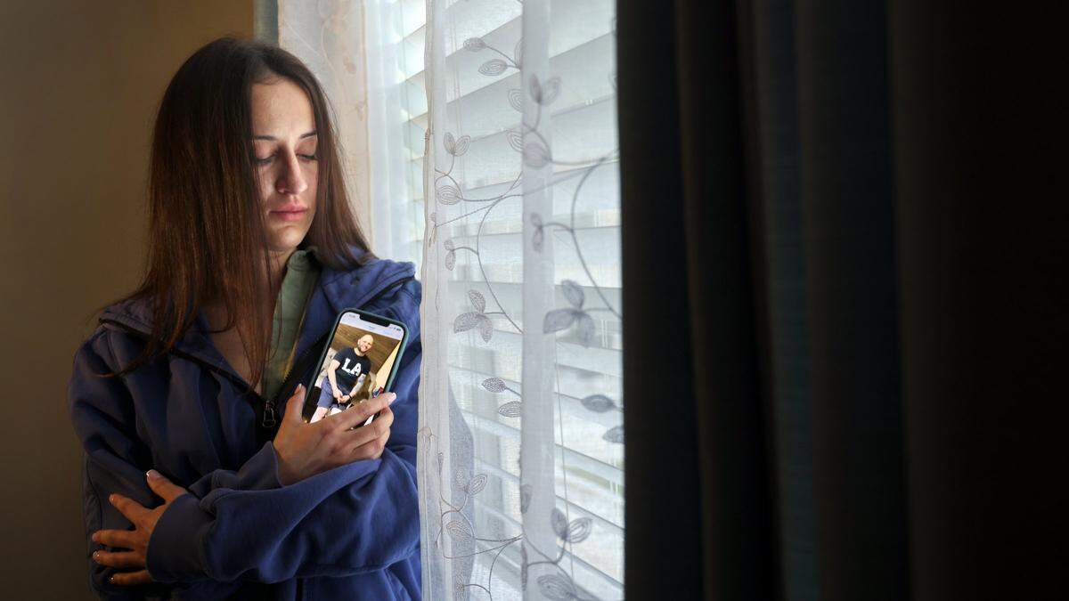 Oksana Tarasiuk in the Hallandale Beach apartment that she shared with her partner until he died in ICE custody on Feb. 20, 2025.