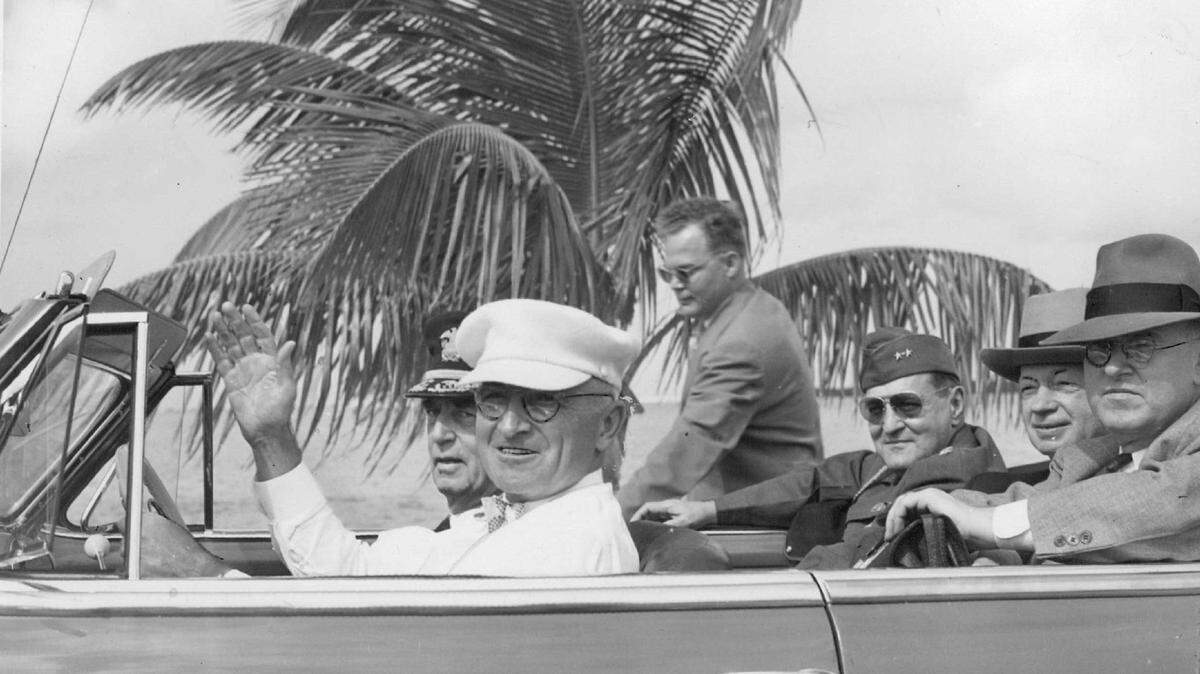 President Harry Truman drives his own car in Key West in 1946.