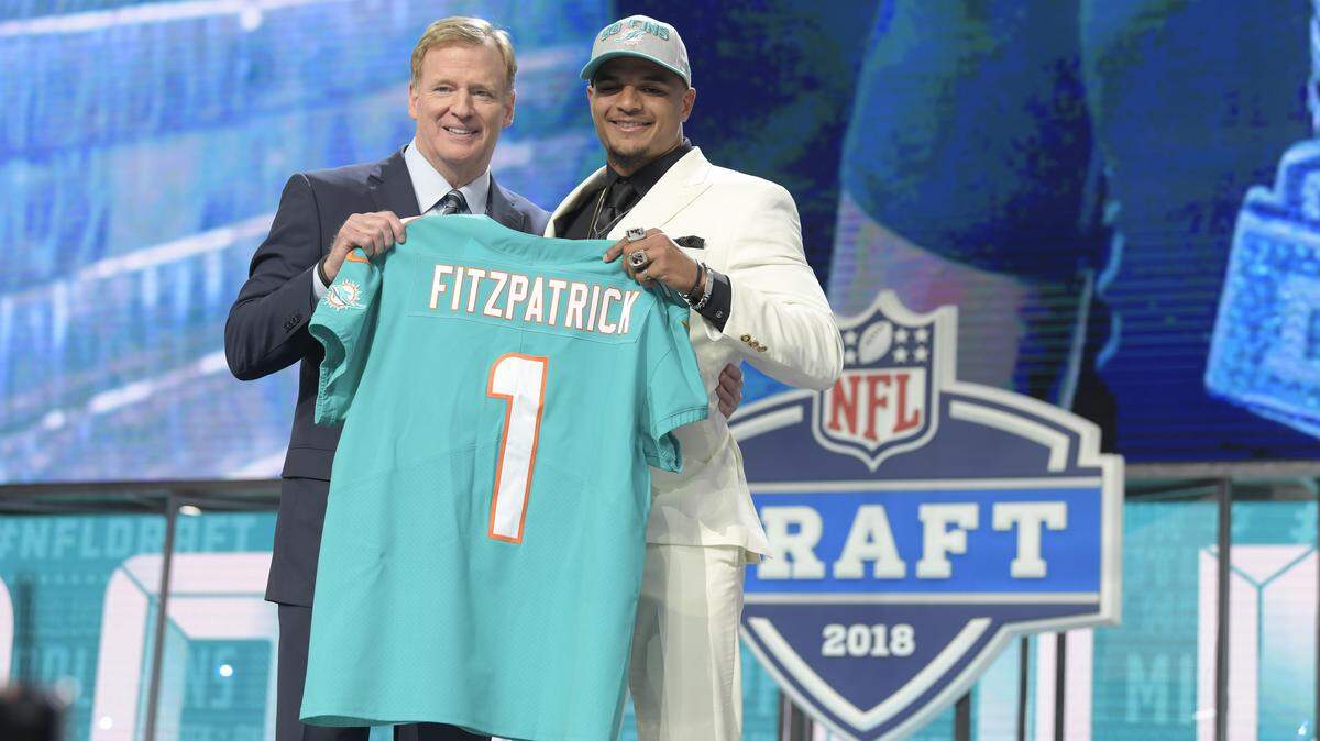 Alabama safety Minkah Fitzpatrick is selected 11th overall by the Miami Dolphins during the NFL Draft at AT&T Stadium in Arlington, Texas, on Thursday, April 26, 2018.