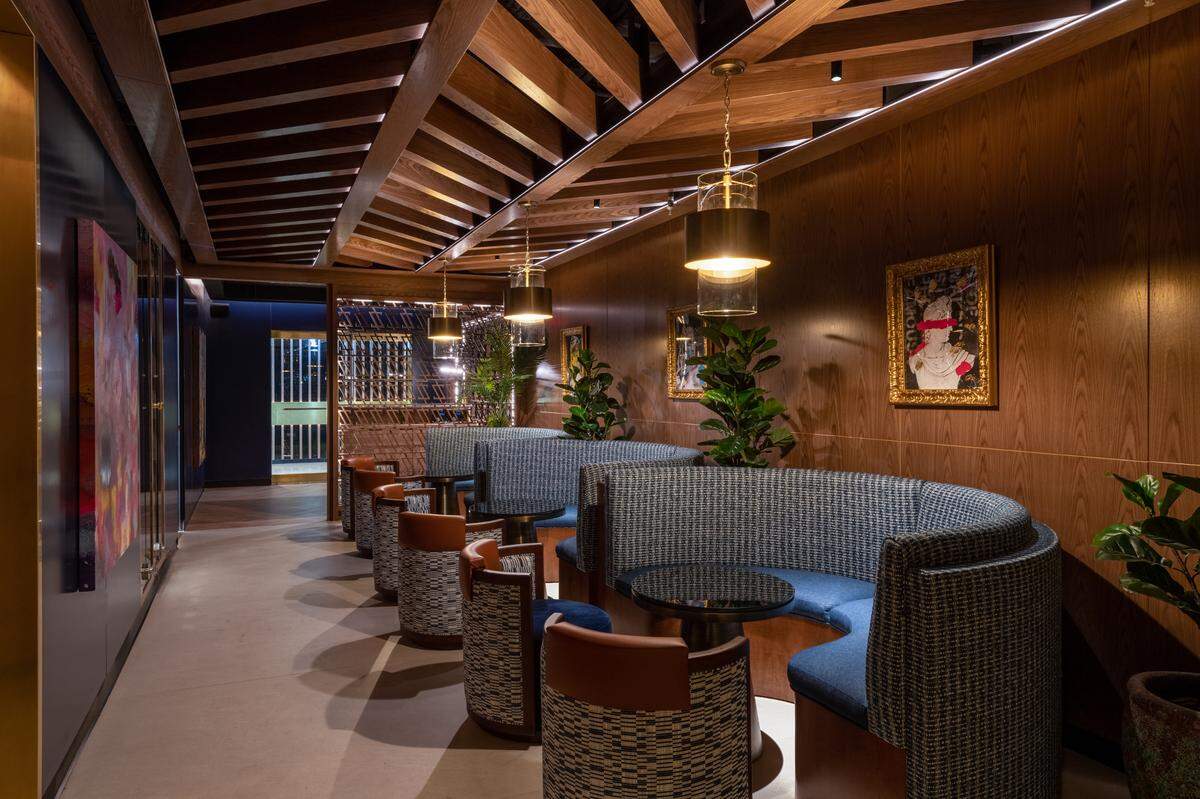 Banquettes at Zeru, the new Basque restaurant from Mexico City at the Hotel AKA Brickell.