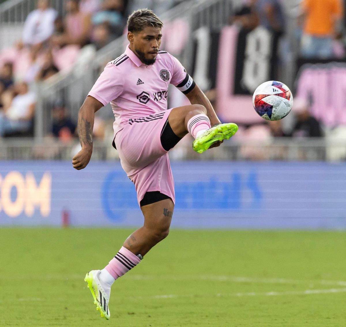 Inter Miami forward Josef Martínez (17) tries to control the ball against Austin FC in the first half of their MLS match at DRV PNK Stadium on Saturday, July 1, 2023, in Fort Lauderdale, Fla.
