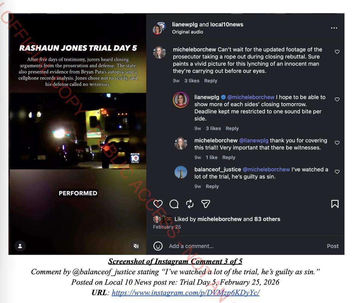 Screenshot of an Instagram comment made by @balanceof_justice on media coverage of the Bryan Pata murder trial