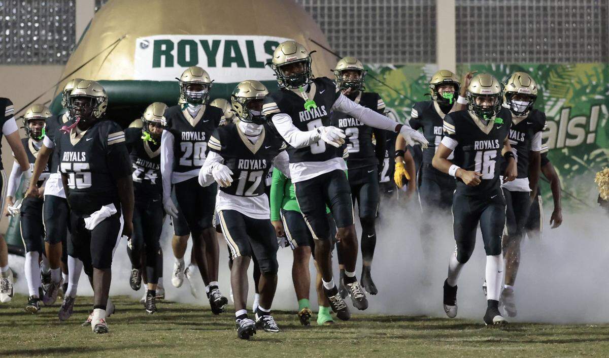 The Immaculata-La Salle High School Lions rush the field for the football game against Mater Academy at Immaculata-La Salle High School' in Miami, FL, on Friday, October 24, 2025.