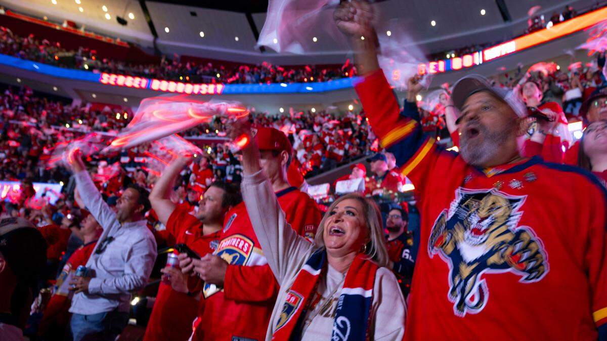 Florida Panthers fans cheer before the first period of Game 5 of Round 1 of the Stanley Cup Playoffs on Monday, April 29, 2024, at Amerant Bank Arena in Sunrise, Fla.
