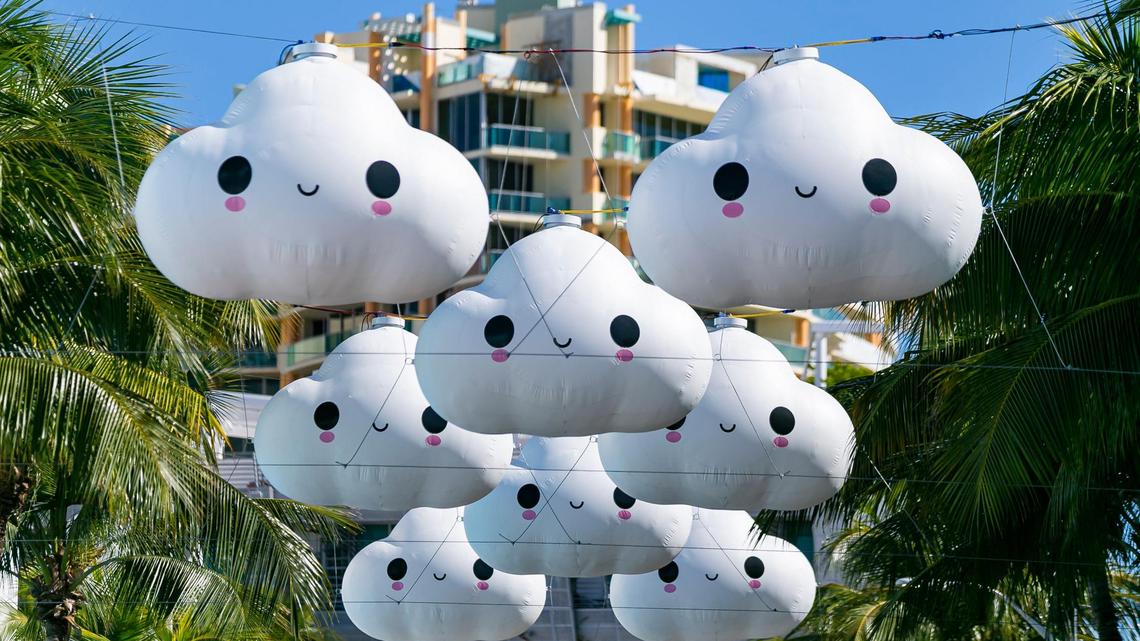 Remember Umbrella Sky? Now Miami Beach has its own artworks hanging over Española Way